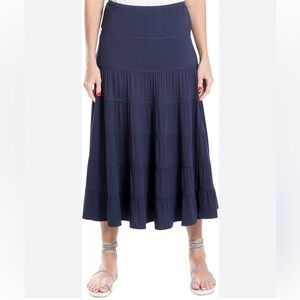NWT Max Studio Navy Blue Tiered Pull-On Maxi Skirt. Size L